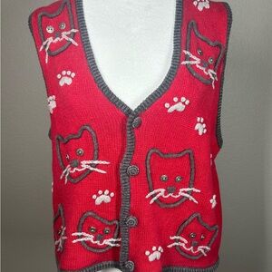 VINTAGE Timberlea Cat Button Down Sweater Vest Size Sm Teacher 80’s 90’s 2000’s